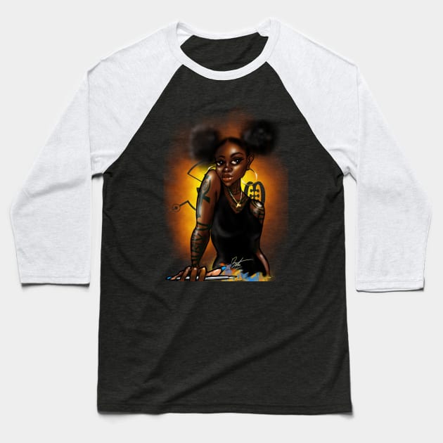 Black girl Magic Baseball T-Shirt by Timzartwork